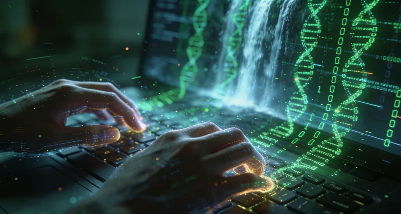 先进的基因测序仪正在运行，背景