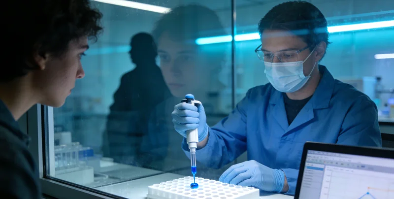 实验室内,穿着白大褂的技术人员