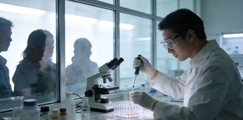 医生在分子诊断实验室查看基因测