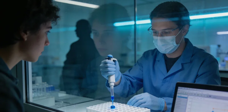 专业技术人员在合规实验室内进行基因检测样本处理