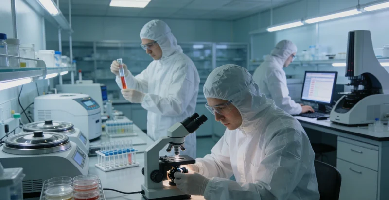 实验室技术人员操作精密仪器进行