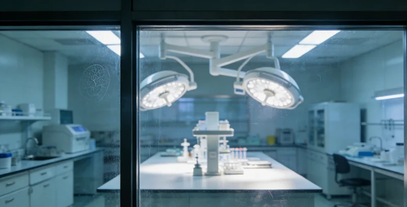 展示便捷的基因检测采样盒,背景融入通化本地元素,体现居家检测的便利性