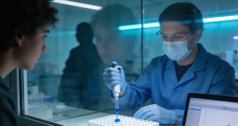 技术人员正在生物安全柜内进行精