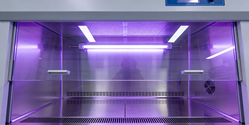 医生正在灯箱前查看肺部CT影像