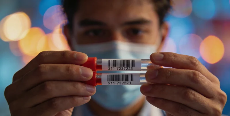 一位职场人士看着医学检测报告，