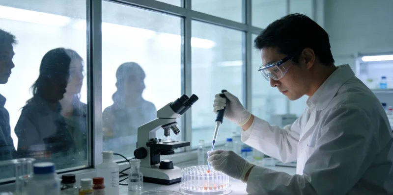 一位检验师在实验室内操作精密仪