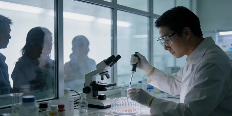 专业医学实验室内,技术人员操作