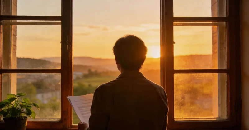 一位泸州中年人在家中关切地查看体检报告，思考健康问题