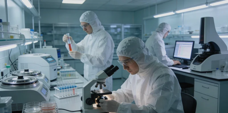 实验室内，身着白大褂的科研人员