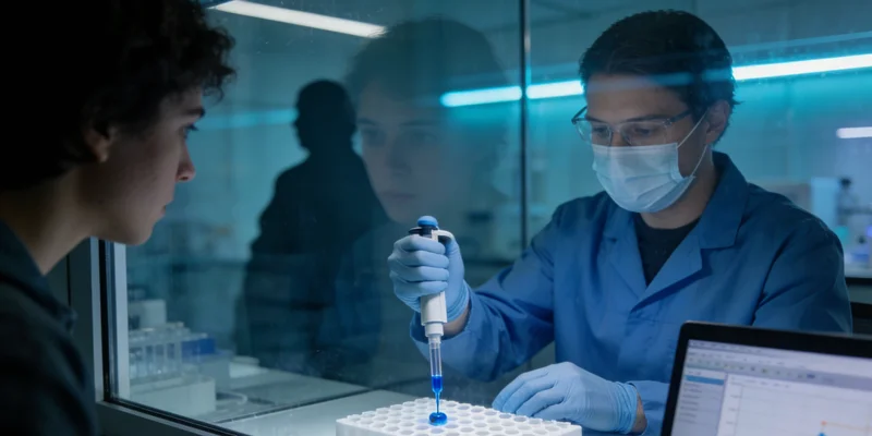 高科技实验室中，测序仪正在运行