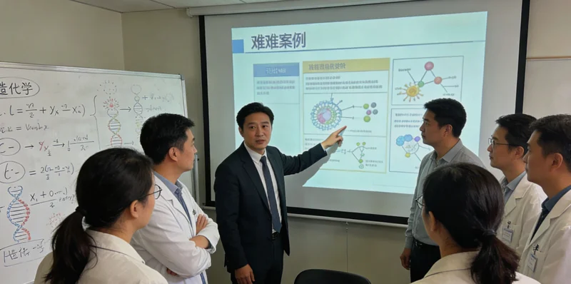 医生在病房向患者家属讲解检测结