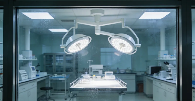 专业医学实验室内部，技术人员正