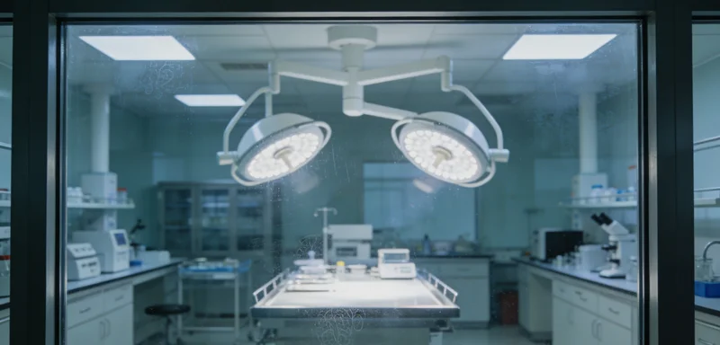 医生在诊室内,结合电脑上的基因