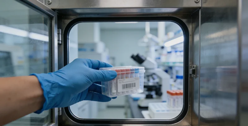 医生在办公室内,手持一份详细的