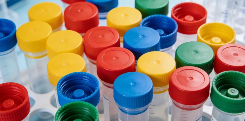 现代化基因检测实验室内部，工作人员正在操作精密仪器