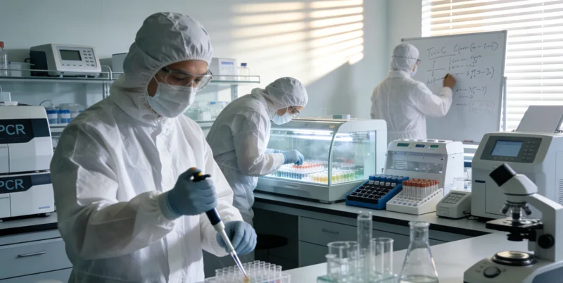 专业人员在标准化实验室内进行基因检测分析