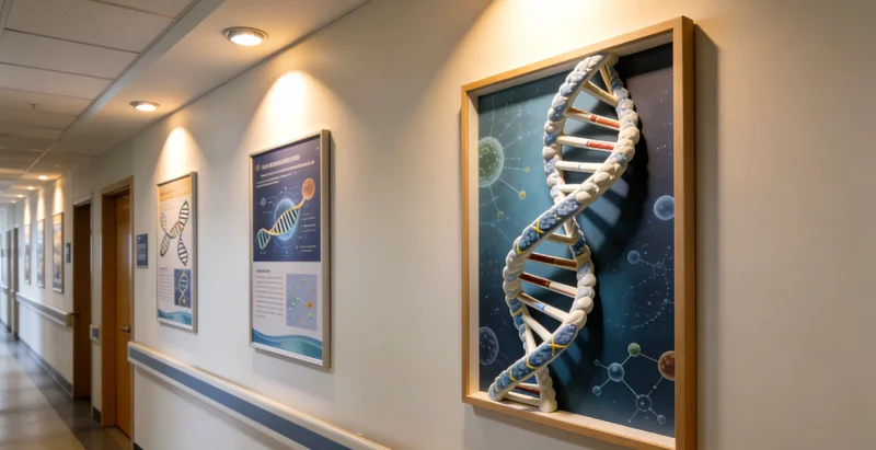 概念图：放大镜聚焦于DNA双螺