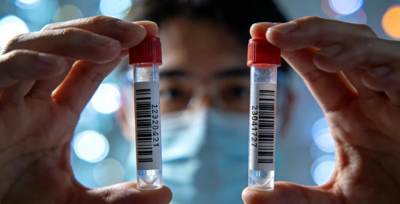 一位妈妈在查看孩子病历,面露担