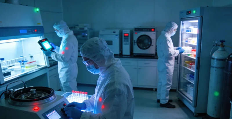 专业实验室内的基因测序仪器正在