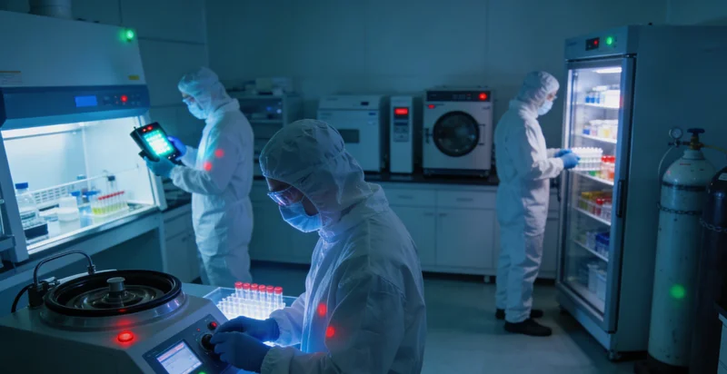 分子诊断实验室中，技术人员正在