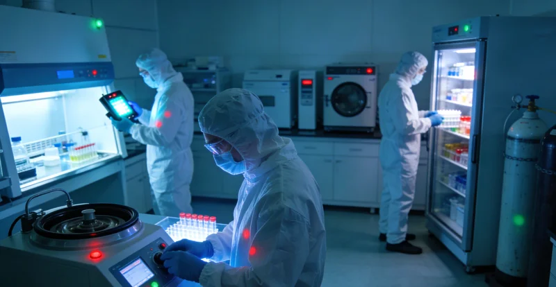 科研人员操作精密仪器进行基因测