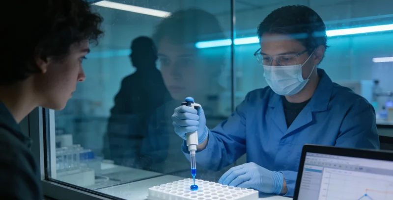 技术人员在生物安全柜内进行基因