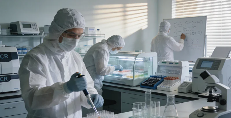 实验室技术人员操作精密仪器进行