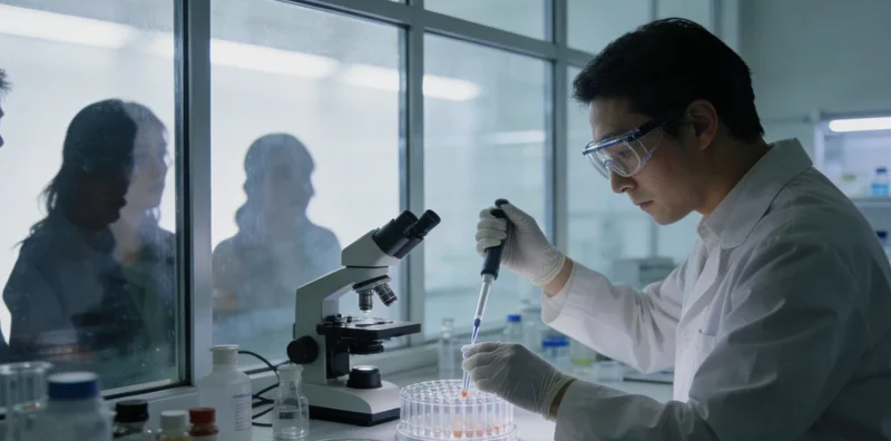 专业医生正在向市民解释基因检测流程