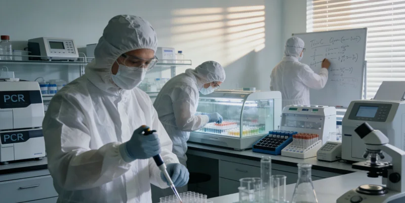 实验室技术人员在生物安全柜内进