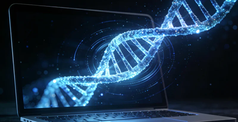 肉瘤组织病理切片与基因双螺旋结构并列,象征基因检测对肉瘤诊治的重要性