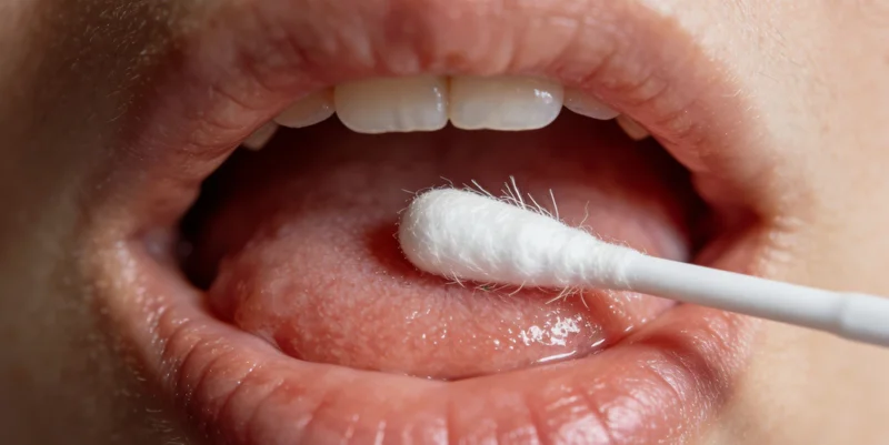 医护人员正在为患者进行咽拭子采