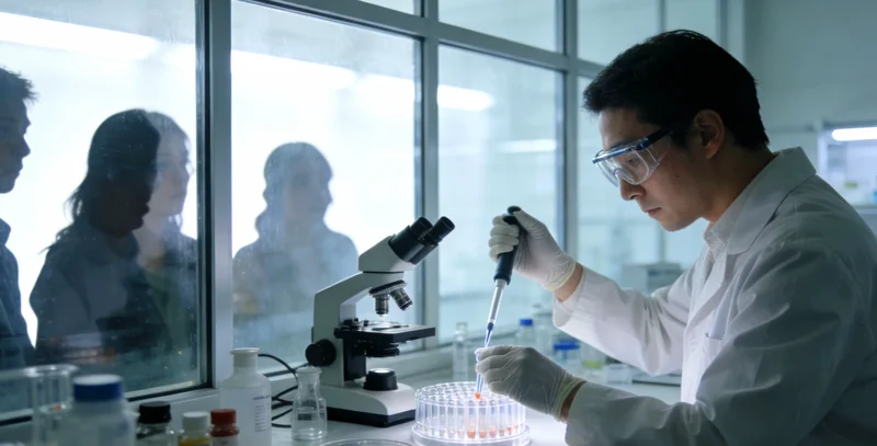 科研人员在实验室内操作精密仪器