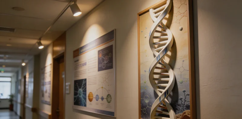 医生在诊室内与咨询者沟通，指着