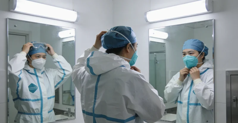 一位患者手抚腹部，面露不适，背