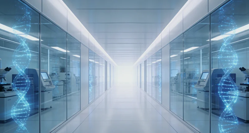 医院检验科医生通过显微镜进行传