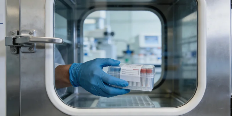 医生在办公室内,手持基因检测报