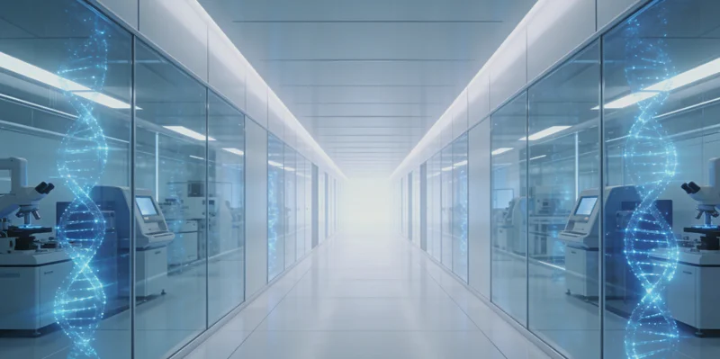 医生在诊室中向一家人解读基因检