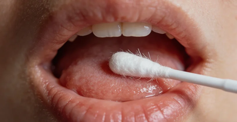 医生在诊室内,手指检测报告向患