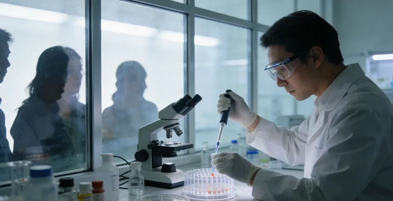 实验室技术人员在生物安全柜内进