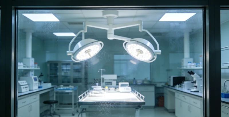 专业医学实验室内部，技术人员在