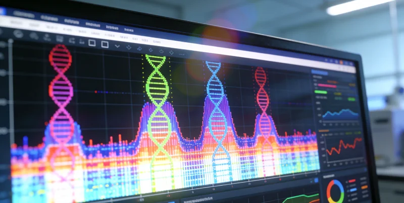 电脑屏幕上显示着复杂的基因序列