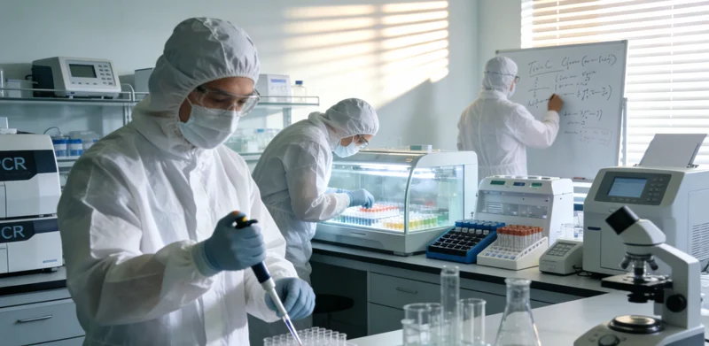 实验员在分子实验室内操作荧光定