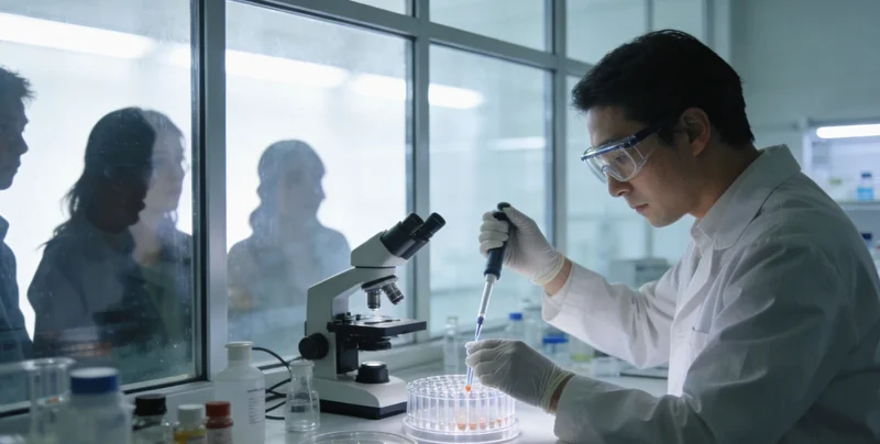 一位医生或专业人士在办公室内，正在向一位宝鸡中年男性耐心讲解基因检测报告内容