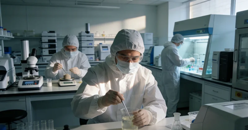 专业人员在生物安全柜内进行病毒