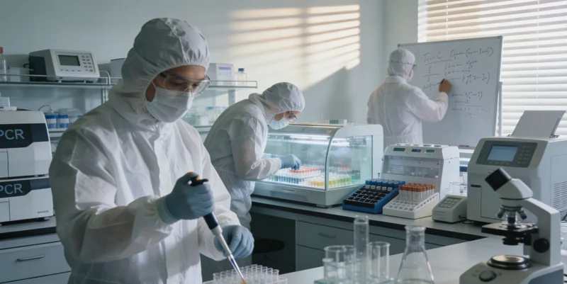 专业人士在电脑前分析基因检测报