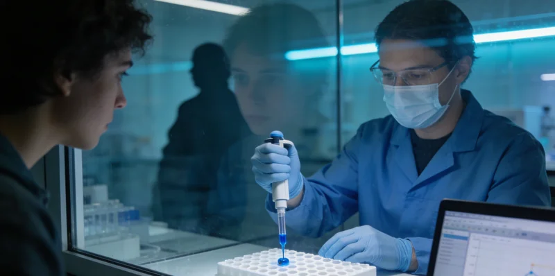 专业人员在实验室内分析基因检测