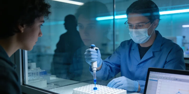 一位医生正在实验室分析检测样本