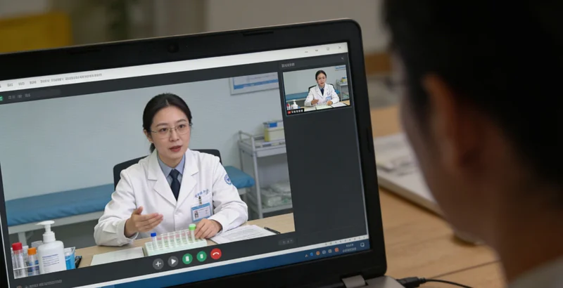 一对备孕夫妇正在诊室内与医生沟