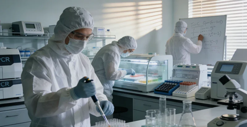 在明亮的咨询室里，遗传咨询师正向一对夫妇耐心讲解基因检测报告