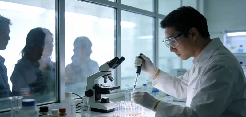 实验室技术人员进行基因测序样本